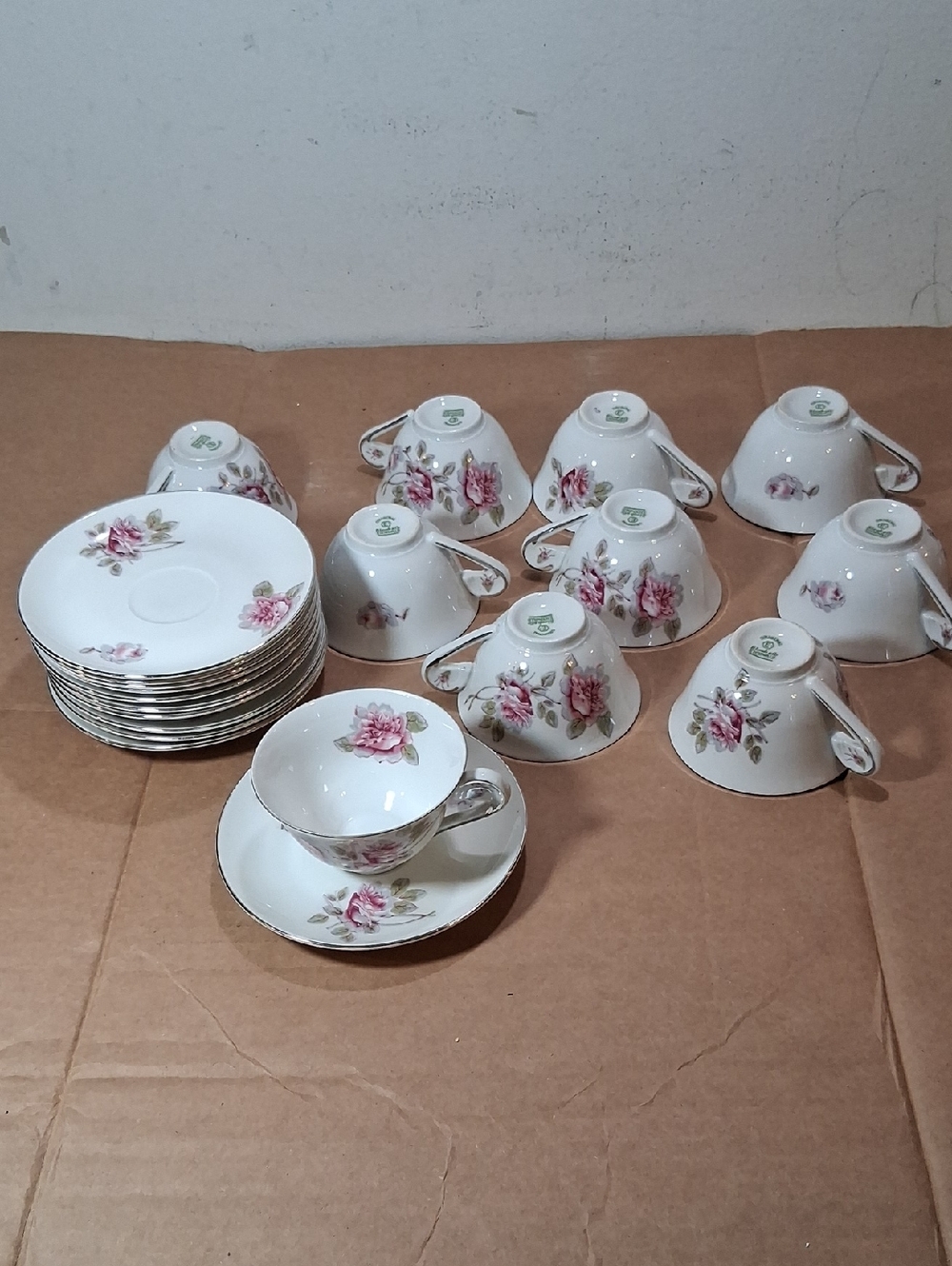 21 Bloch White Porcelain Tea Cup and Saucer Set with Pink Floral Motif